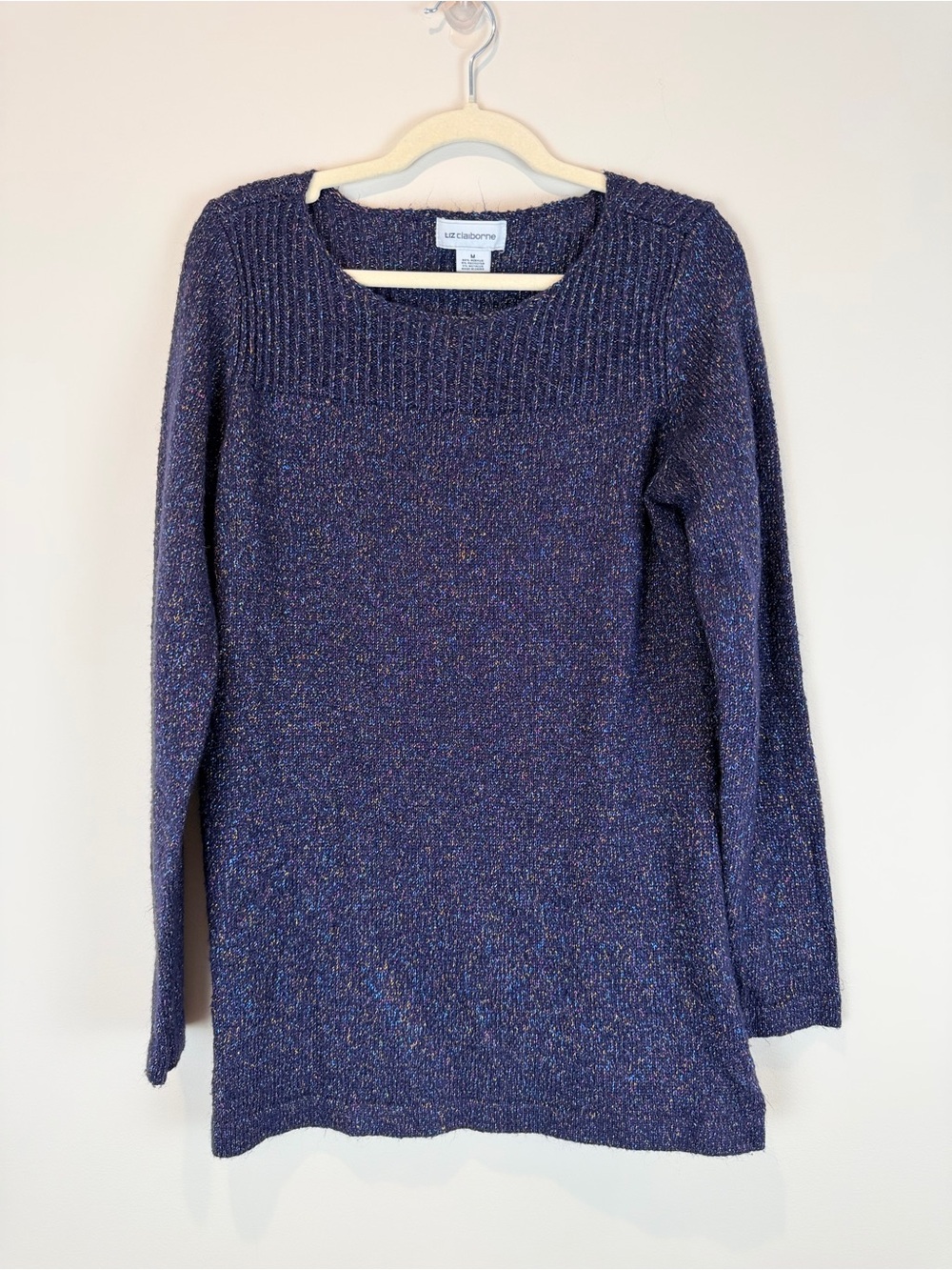 Liz Claiborne Navy Multicolor Speckled Crewneck Sweater Size Medium